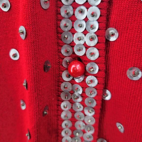 Liz Claiborne Silk Blend Red Embellished Cardigan Sweater Beaded Lined - Picture 6 of 12